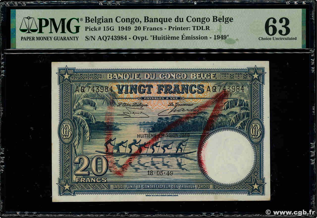 20 Francs BELGIAN CONGO  1949 P.15G UNC-