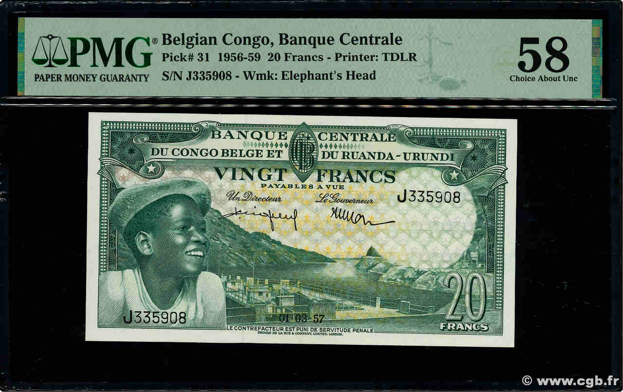 20 Francs CONGO BELGE  1957 P.31 SPL