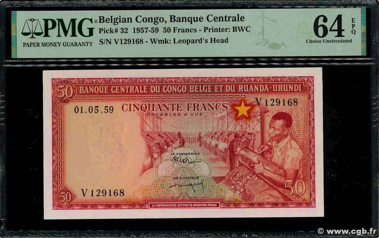 50 Francs CONGO BELGE  1959 P.32 pr.NEUF