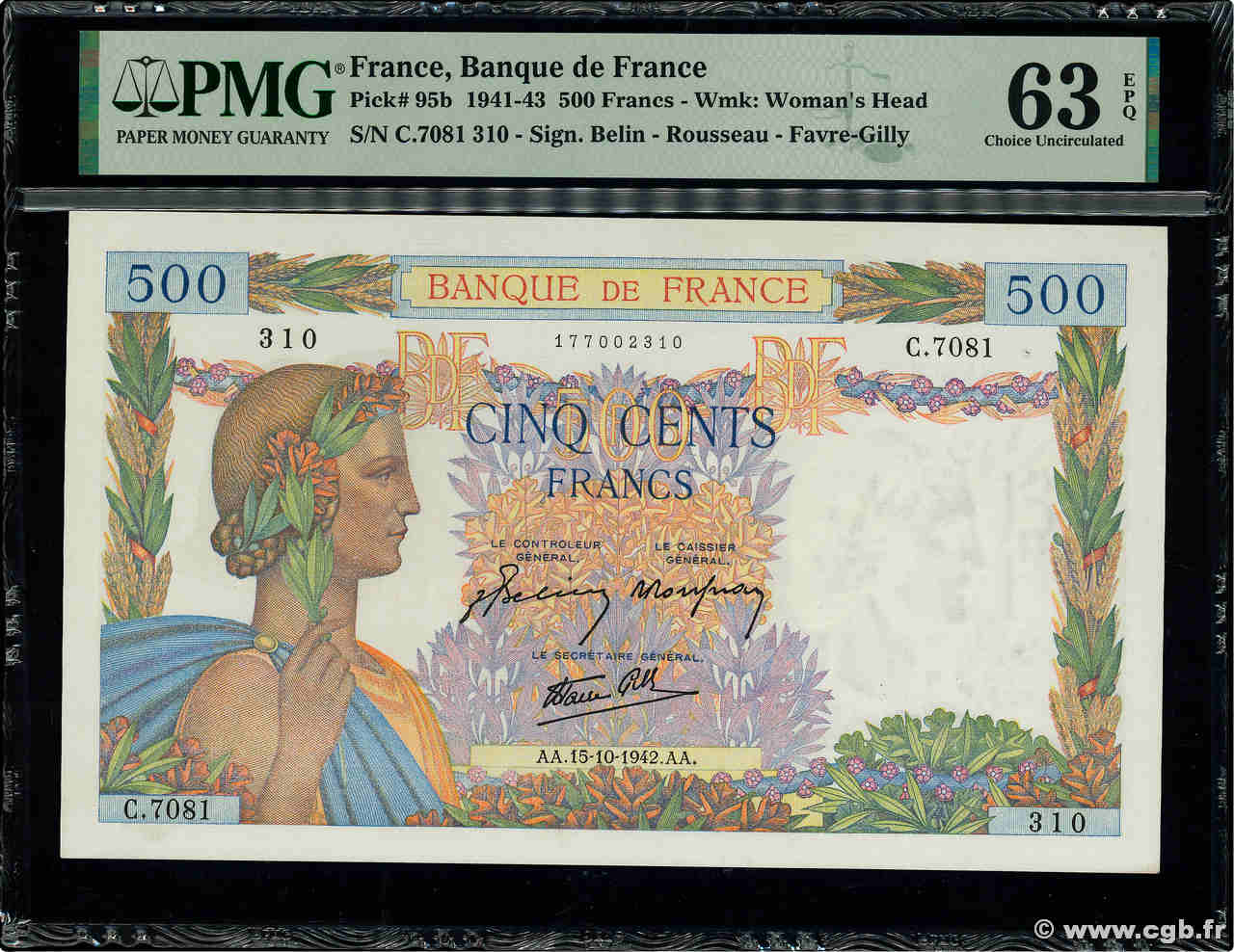 500 Francs LA PAIX FRANCE  1942 F.32.41 pr.NEUF