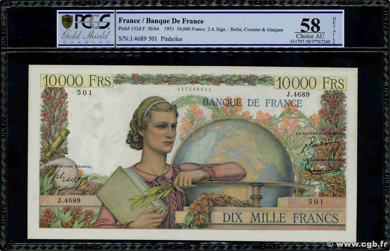 10000 Francs GÉNIE FRANÇAIS FRANCE  1953 F.50.64 AU