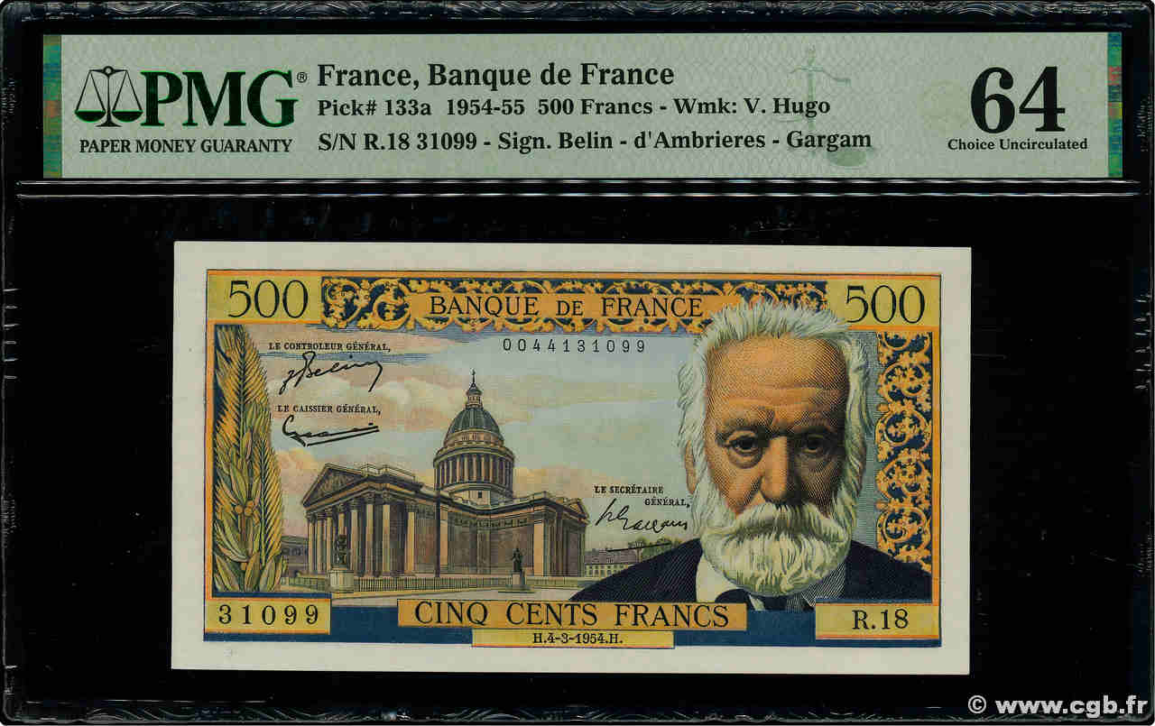 500 Francs VICTOR HUGO FRANCIA  1954 F.35.02 q.FDC