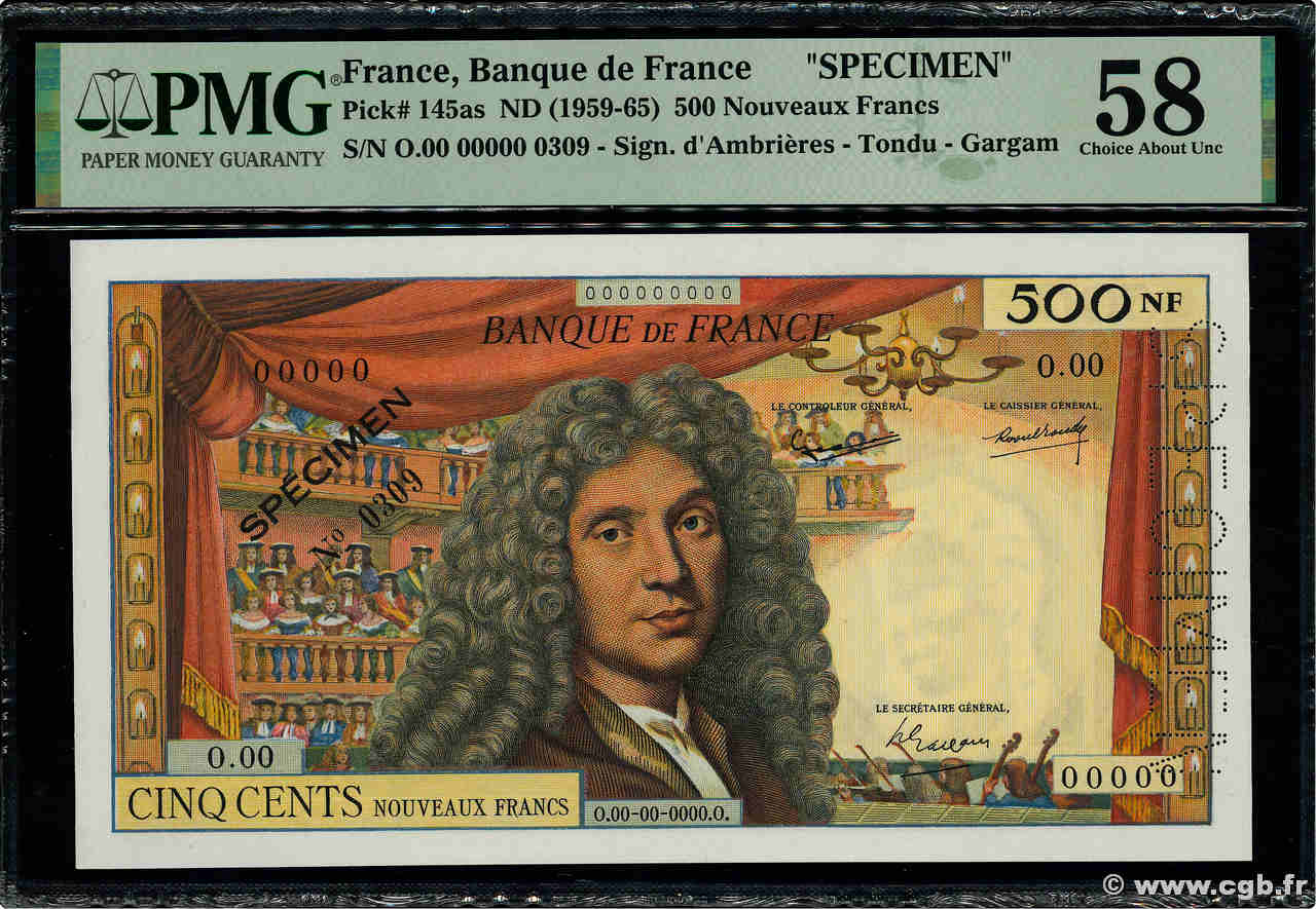 500 Nouveaux Francs MOLIÈRE Spécimen FRANCE  1959 F.60.01Spn SPL