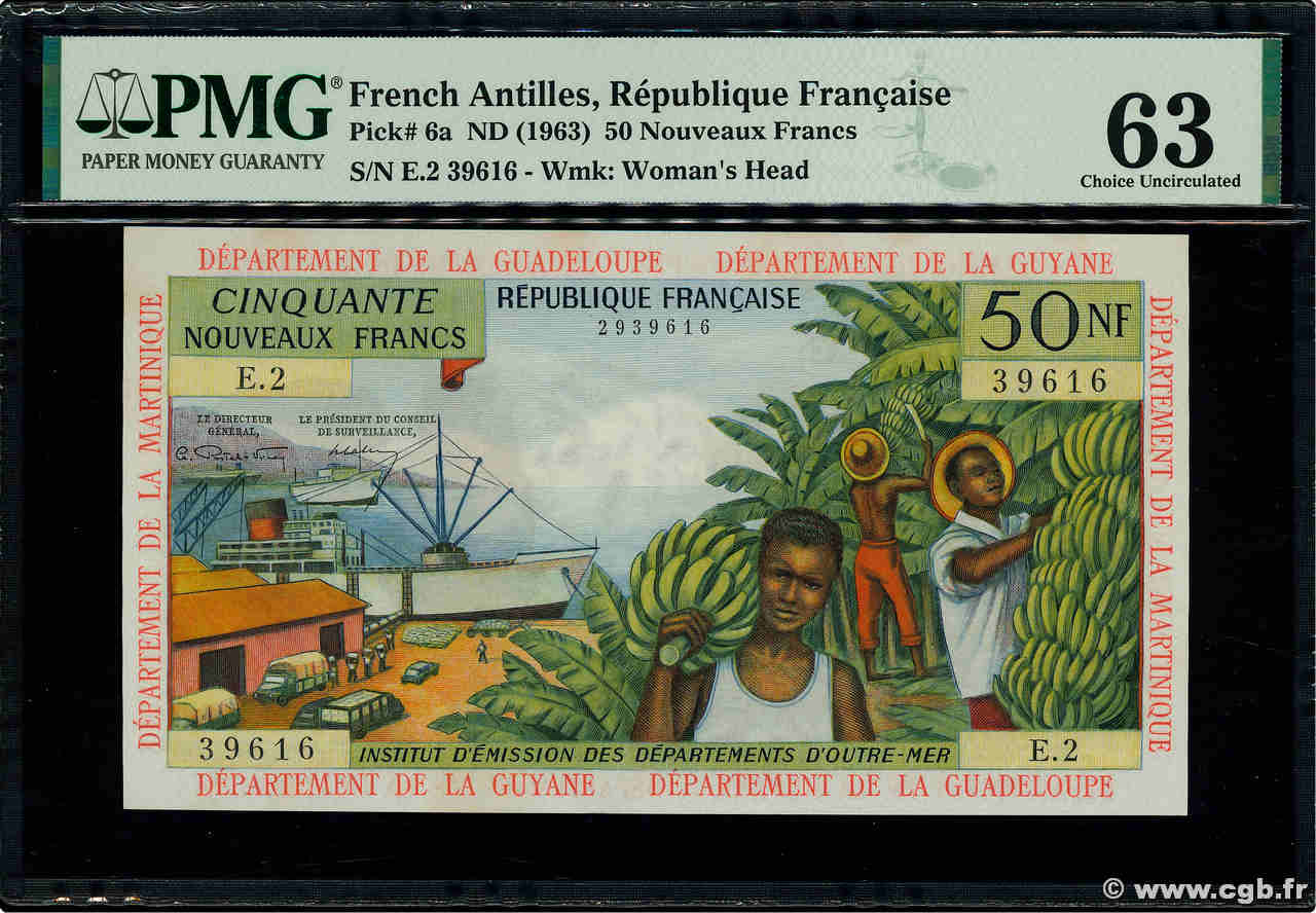50 Nouveaux Francs FRENCH ANTILLES  1962 P.06a fST+