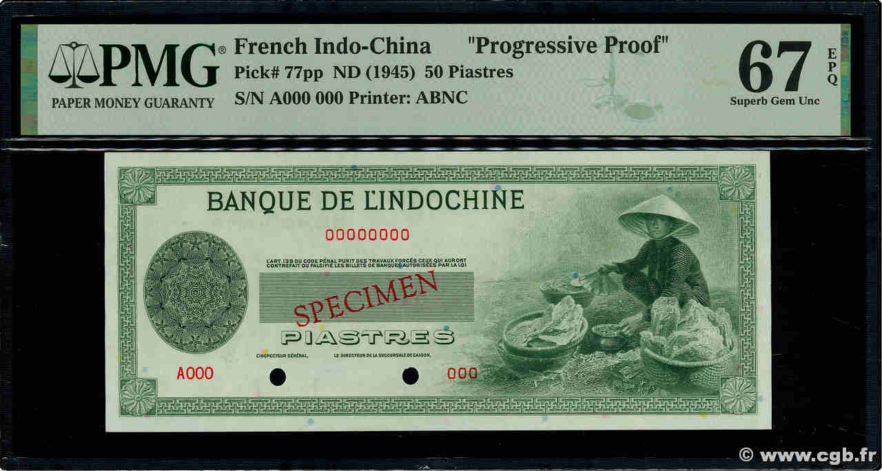 50 Piastres Essai INDOCHINE FRANÇAISE  1945 P.077pp NEUF