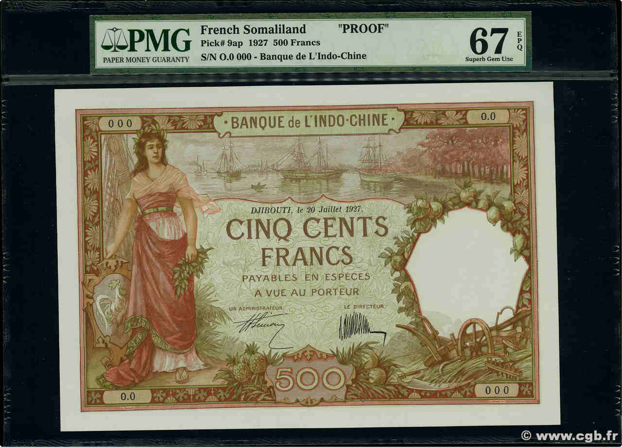 500 Francs Épreuve DJIBOUTI  1927 P.09ap NEUF