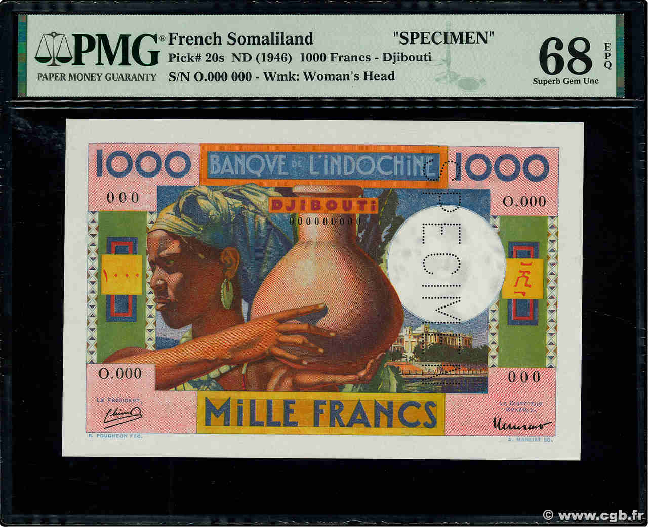 1000 Francs Spécimen DJIBOUTI  1947 P.20s NEUF