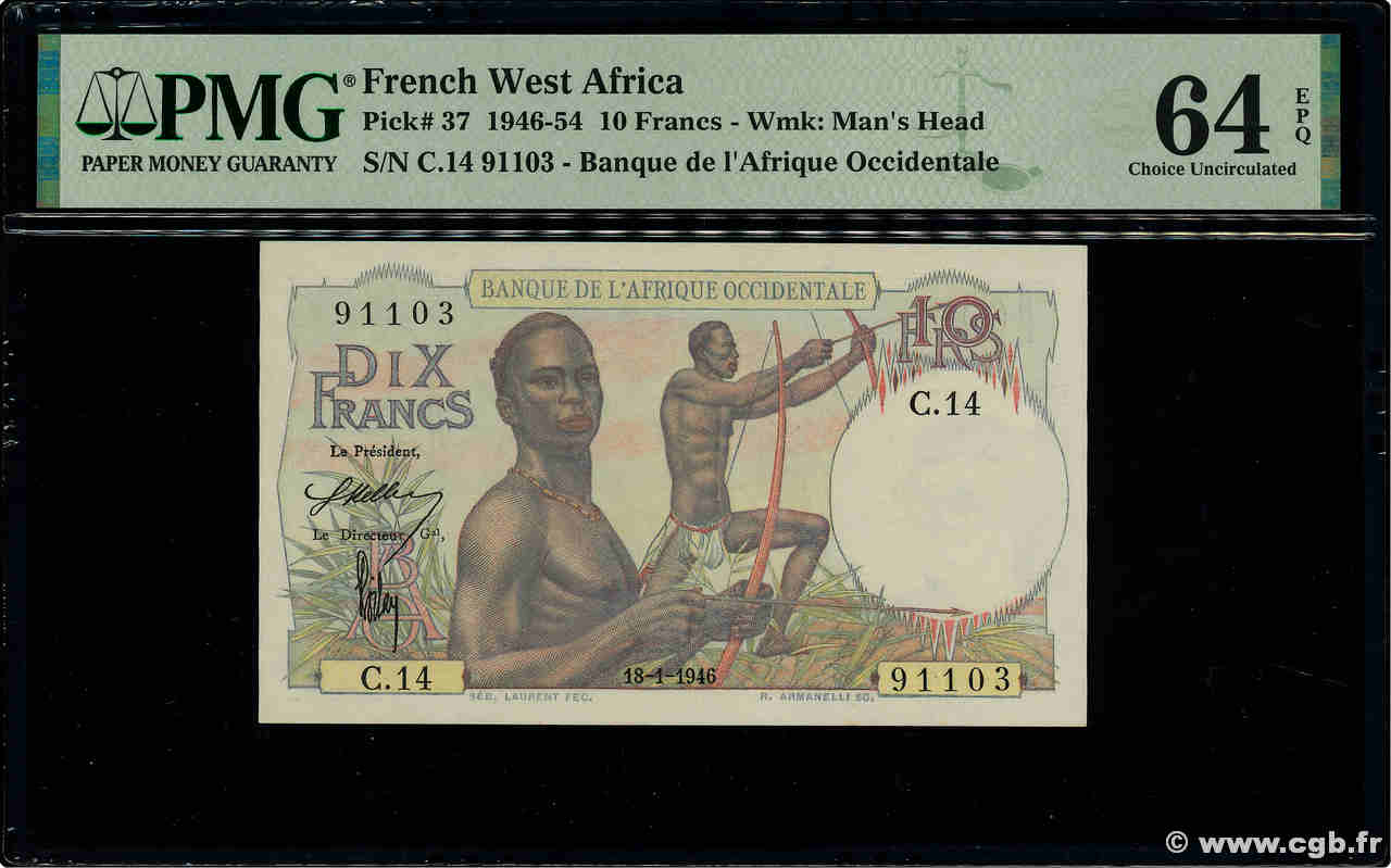 10 Francs FRENCH WEST AFRICA  1946 P.37 fST+