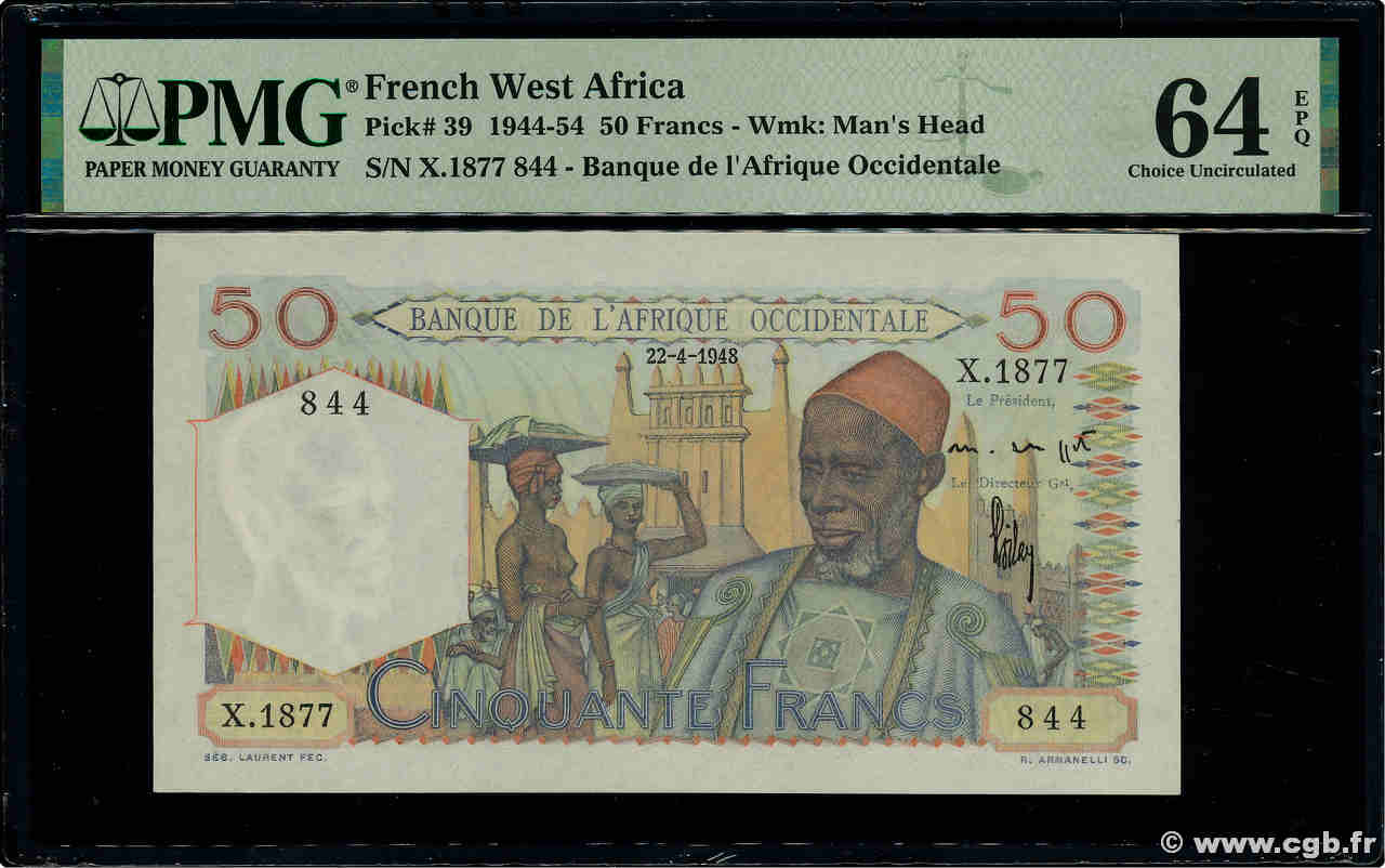 50 Francs FRENCH WEST AFRICA  1948 P.39 fST+