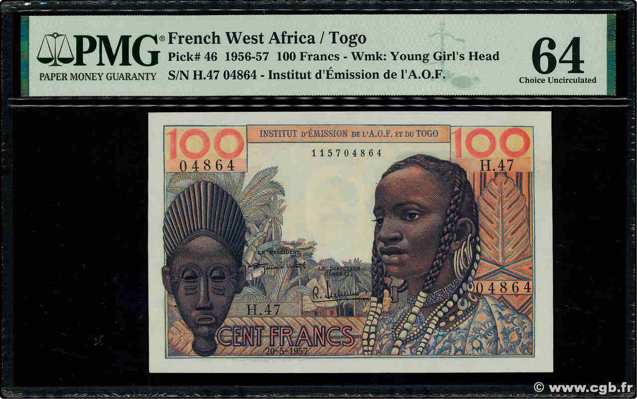 100 Francs FRENCH WEST AFRICA  1957 P.46 fST+