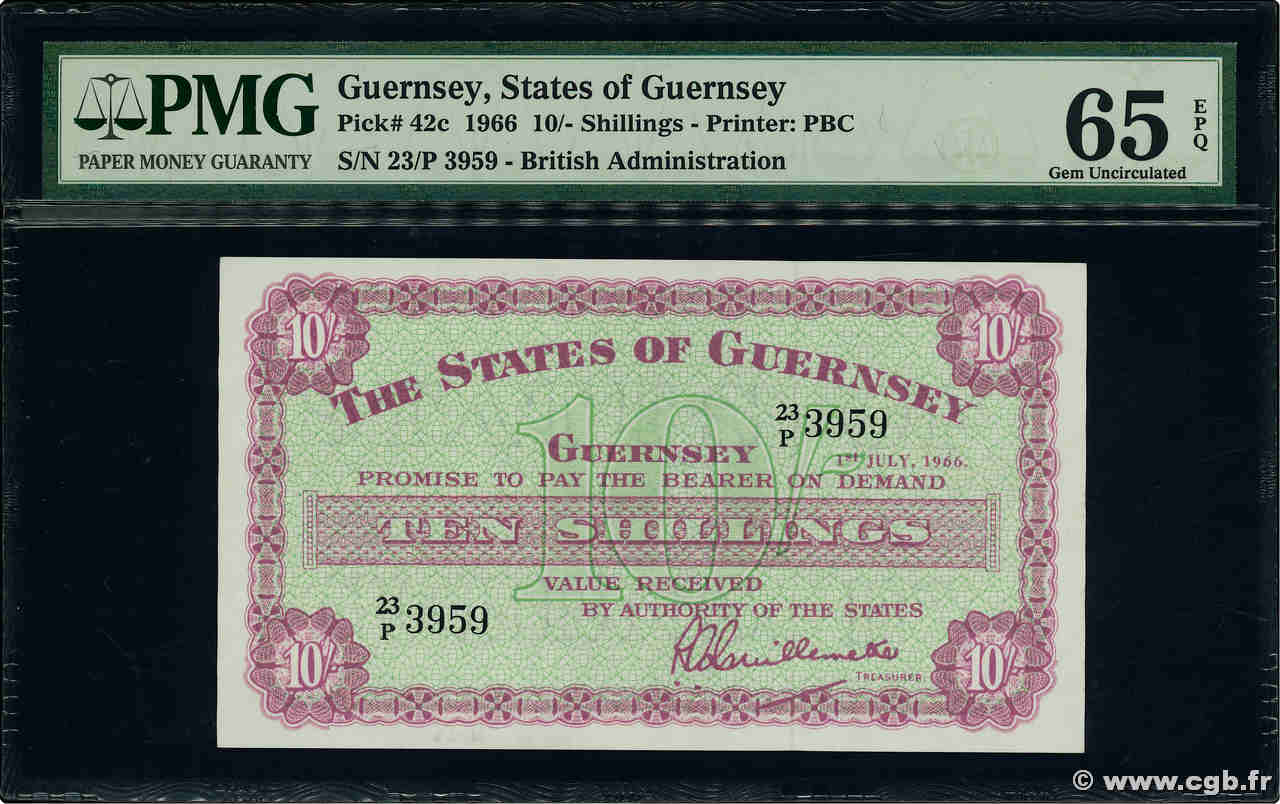 10 Shillings GUERNSEY  1966 P.42c UNC