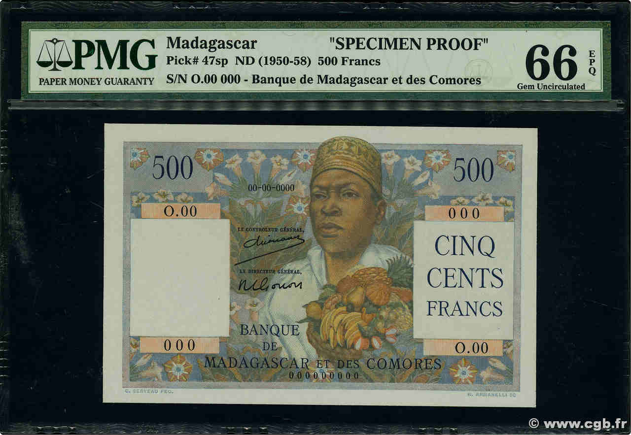 500 Francs Épreuve MADAGASCAR  1951 P.047p FDC