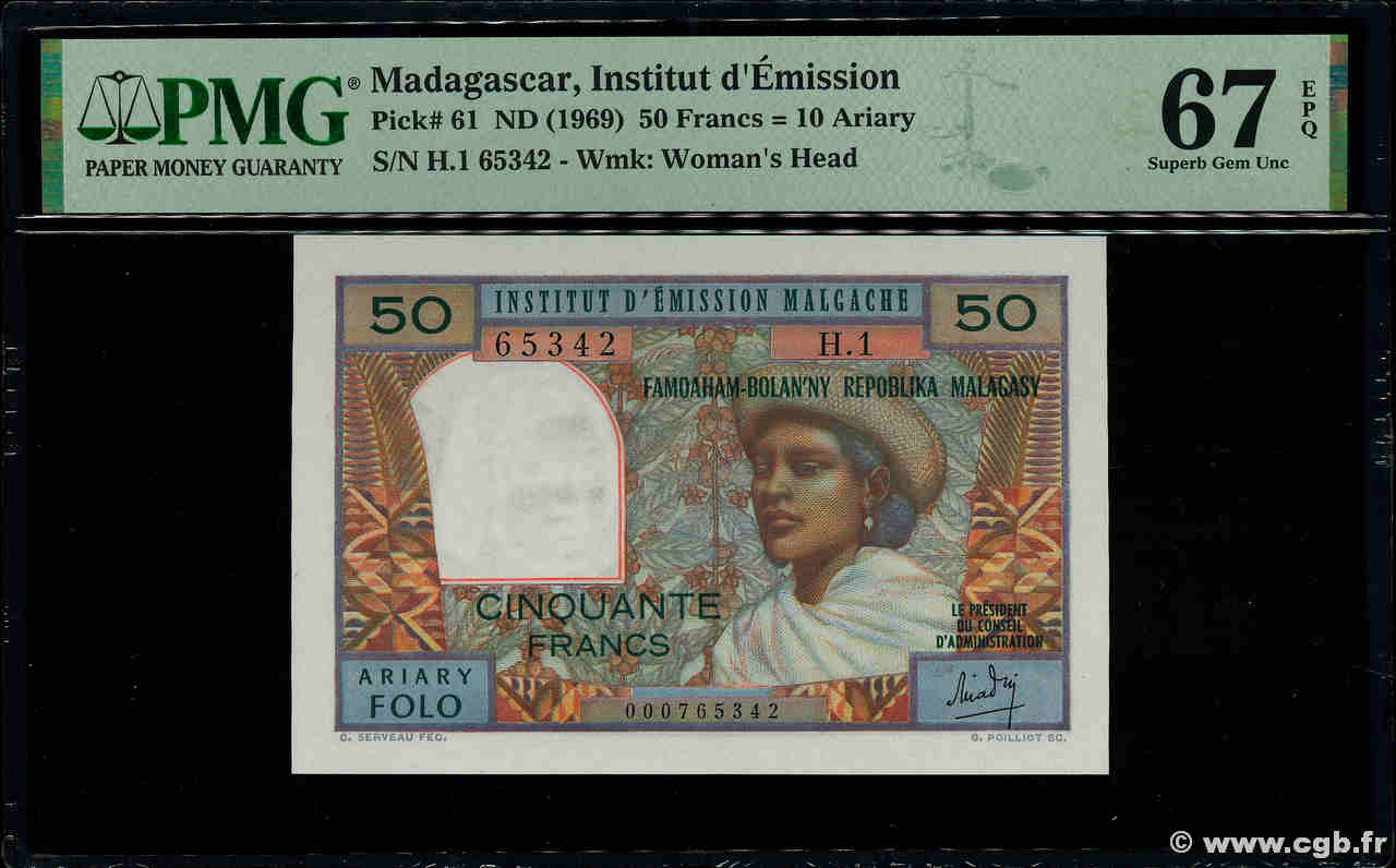 50 Francs - 10 Ariary MADAGASCAR  1969 P.061 NEUF