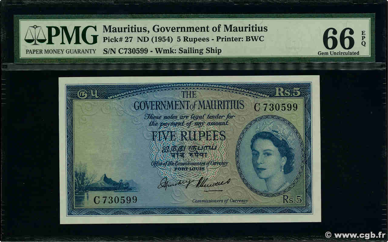 5 Rupees ISOLE MAURIZIE  1954 P.27 FDC