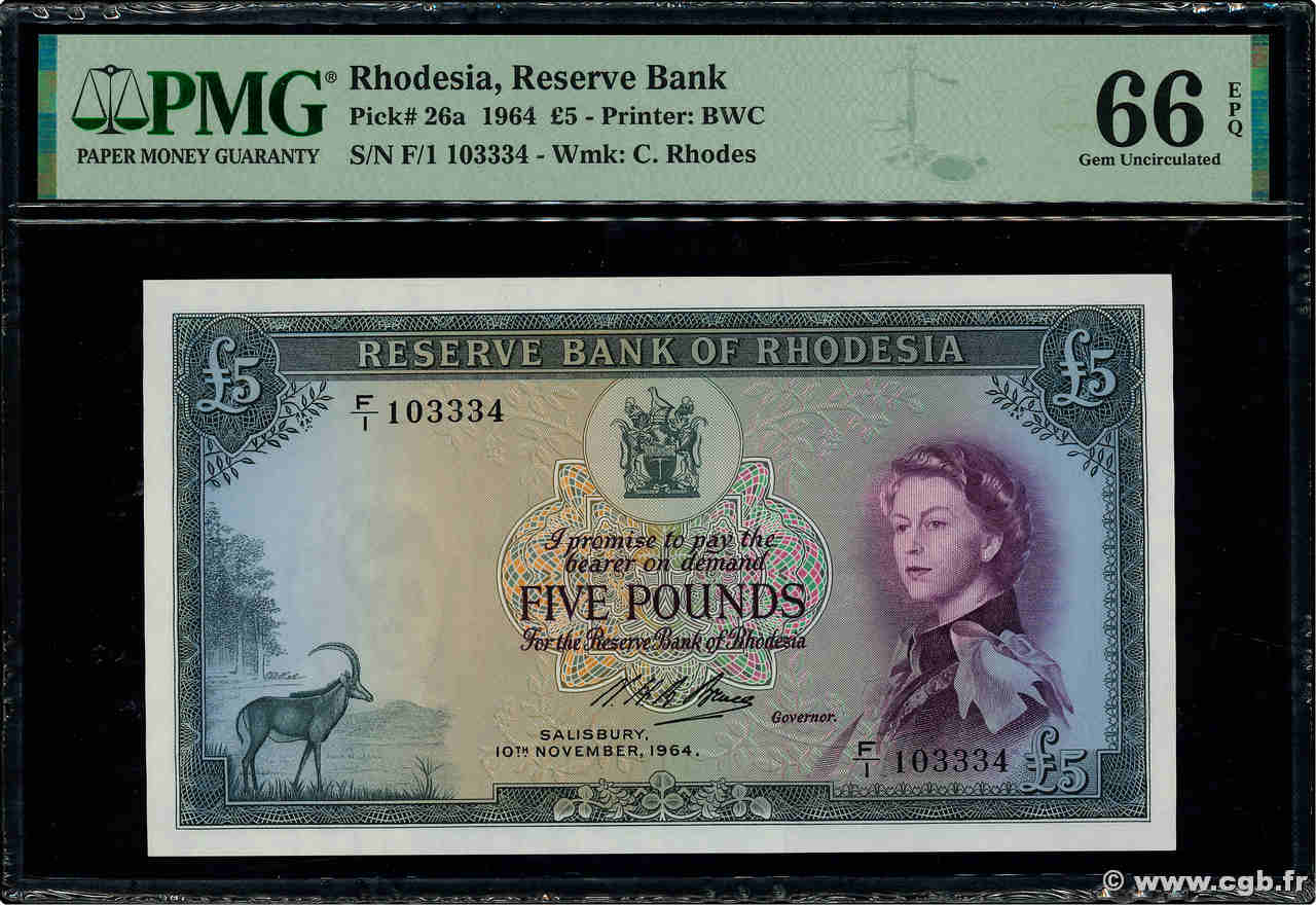 5 Pounds RHODESIA  1964 P.26a UNC