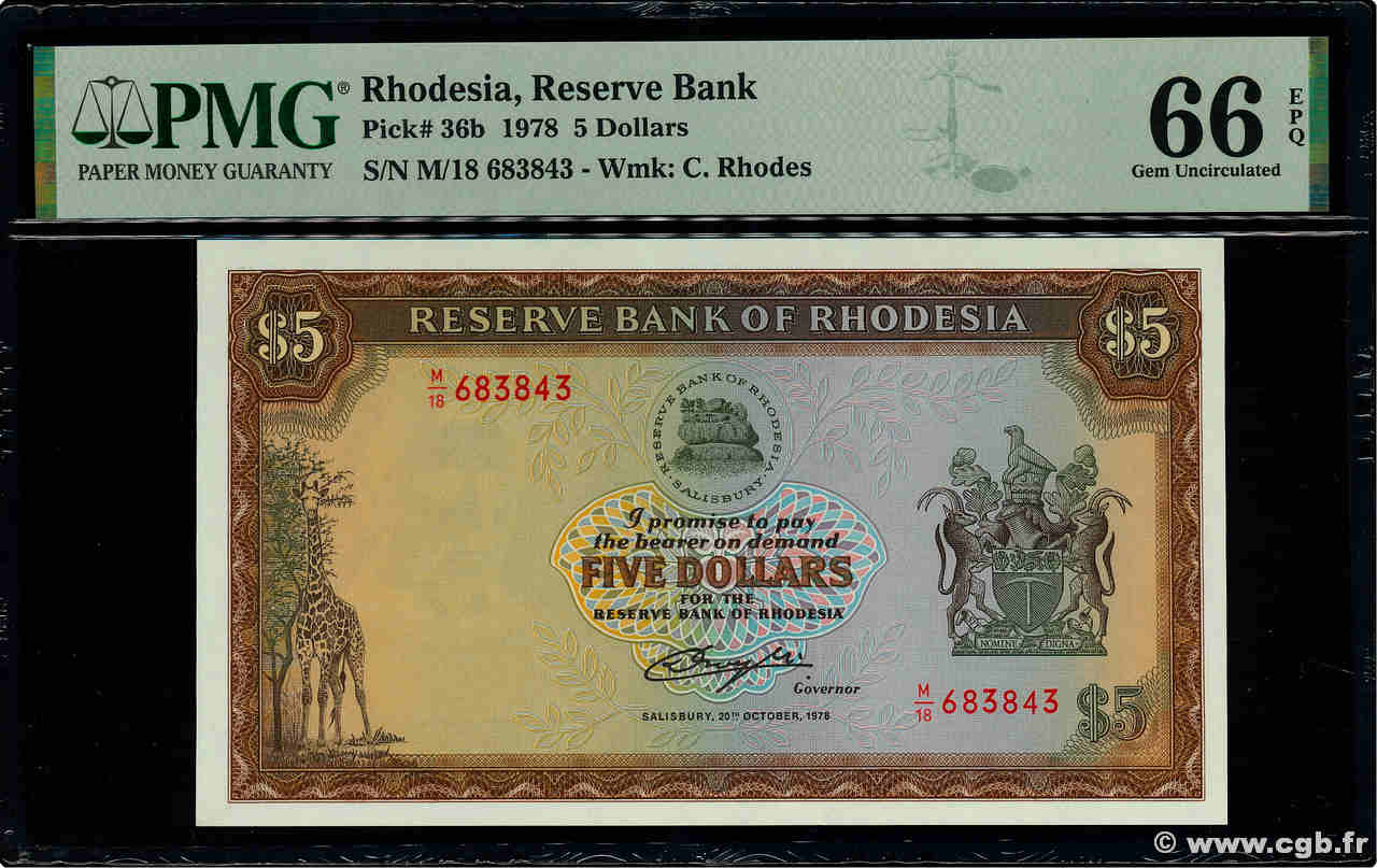 5 Dollars RHODESIA  1978 P.36b UNC