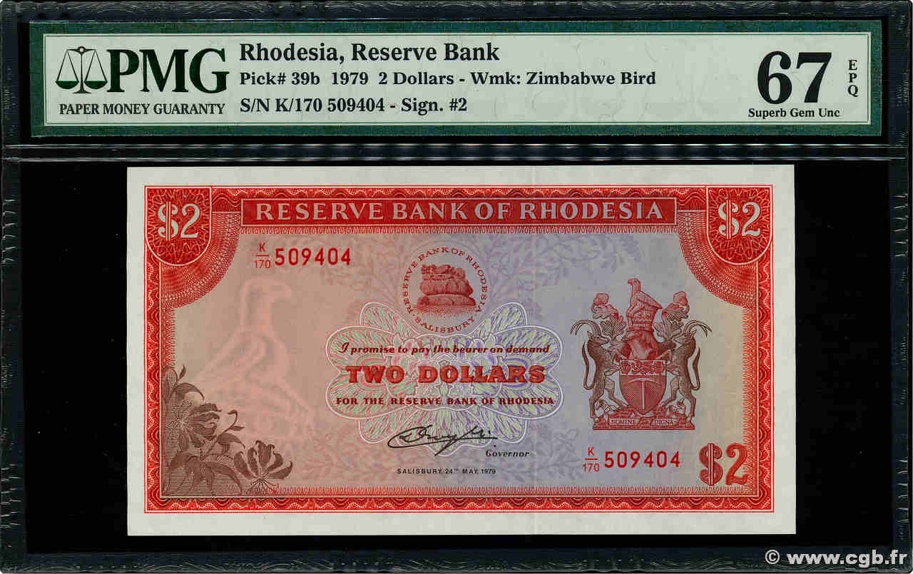 2 Dollars RHODÉSIE  1979 P.39b NEUF