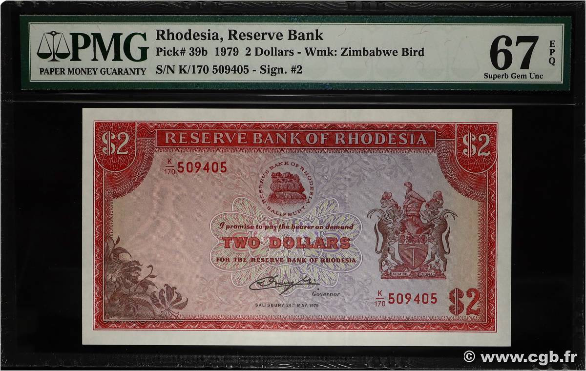 2 Dollars RHODÉSIE  1979 P.39b NEUF