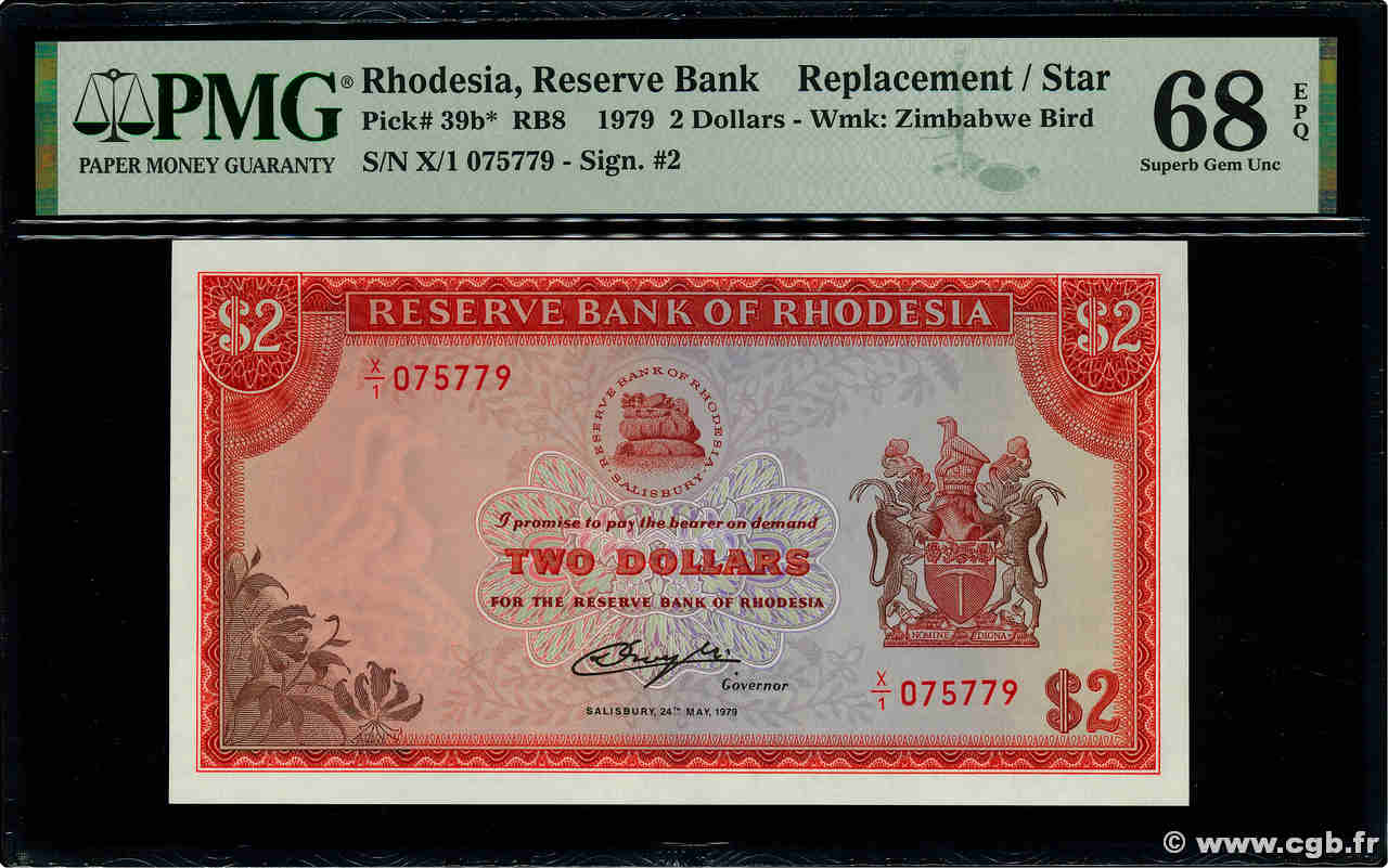 2 Dollars Remplacement RHODESIA  1979 P.39br UNC