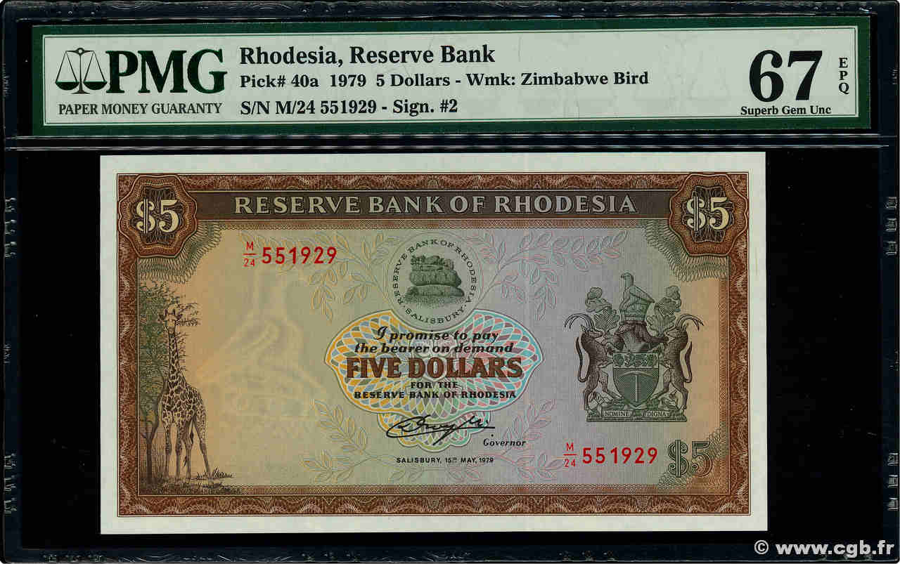 5 Dollars RHODESIA  1979 P.40a UNC