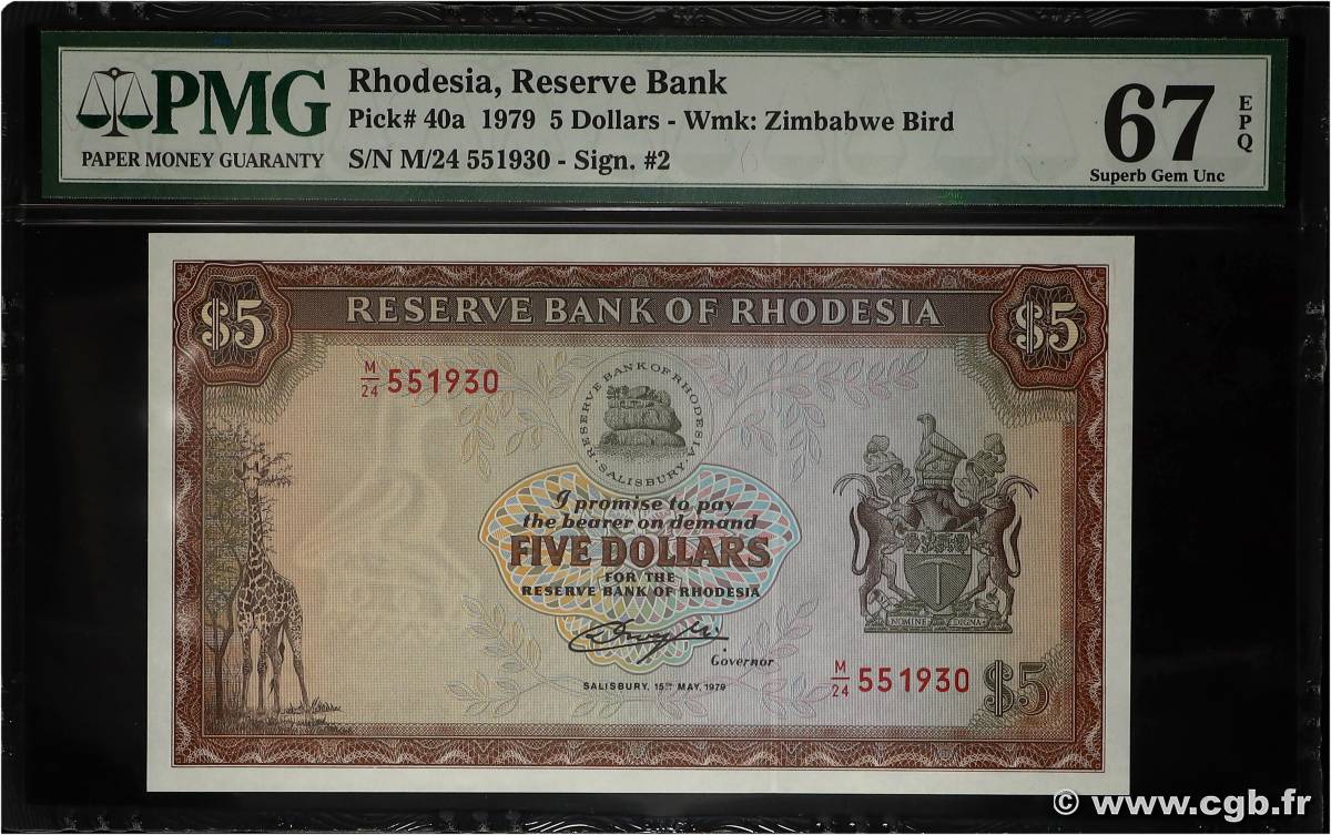 5 Dollars RHODÉSIE  1979 P.40a NEUF