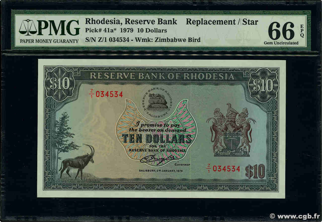10 Dollars Remplacement RHODESIA  1979 P.41ar UNC