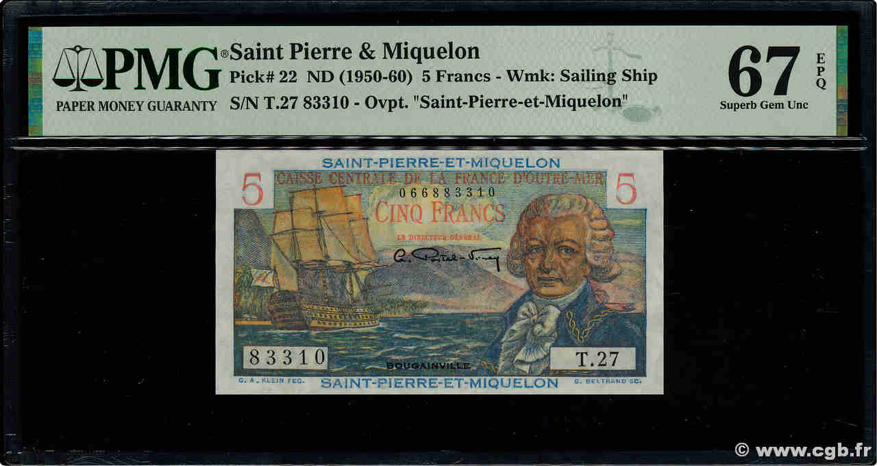 5 Francs Bougainville SAINT PIERRE AND MIQUELON  1946 P.22 UNC
