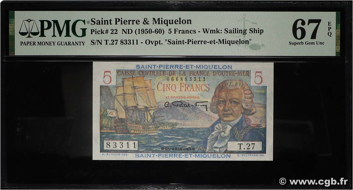 5 Francs Bougainville SAINT PIERRE ET MIQUELON  1946 P.22 NEUF