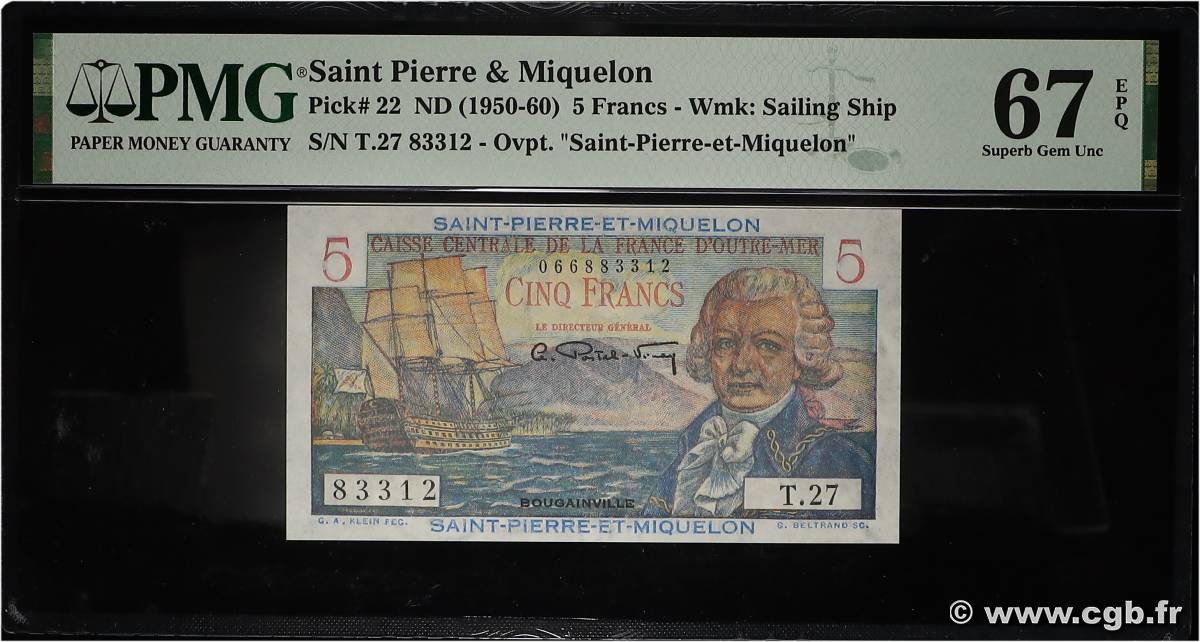 5 Francs Bougainville SAN PEDRO Y MIGUELóN  1946 P.22 FDC