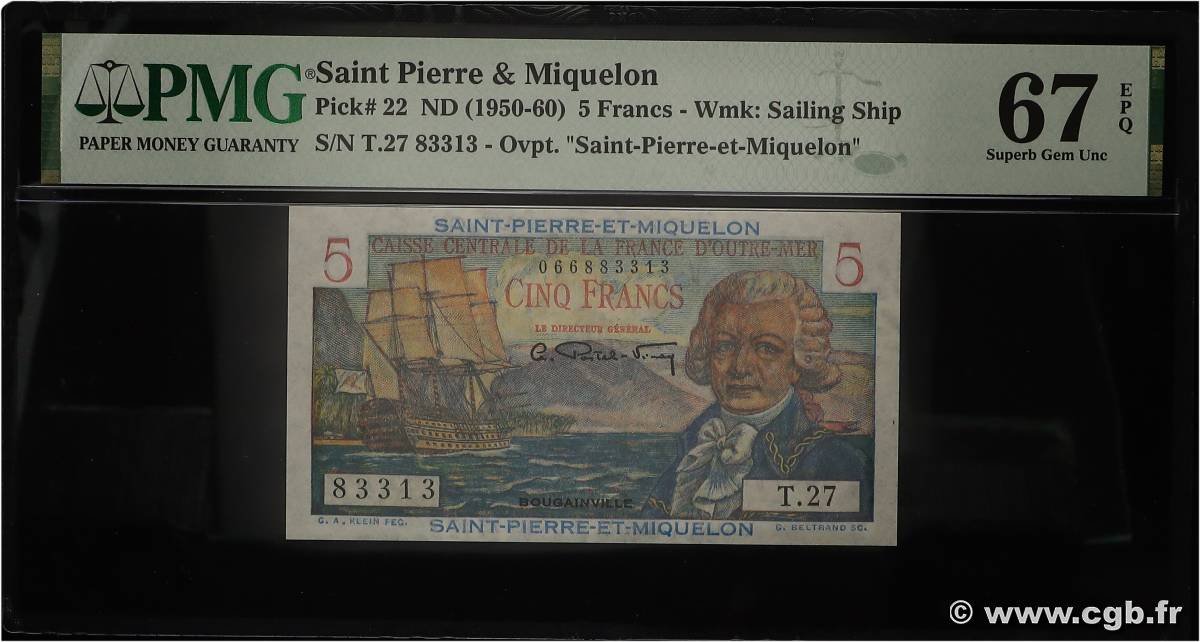 5 Francs Bougainville SAINT PIERRE ET MIQUELON  1946 P.22 NEUF