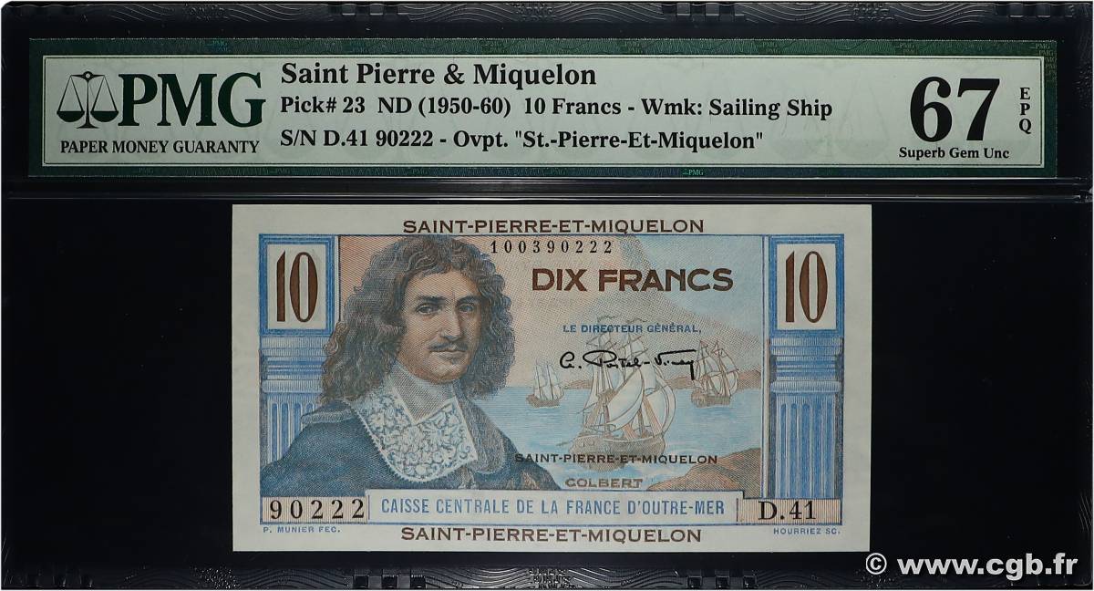 10 Francs Colbert SAN PEDRO Y MIGUELóN  1947 P.23 FDC