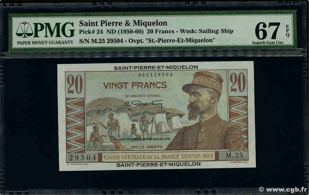 20 Francs Émile Gentil SAINT PIERRE E MIQUELON  1946 P.24 FDC
