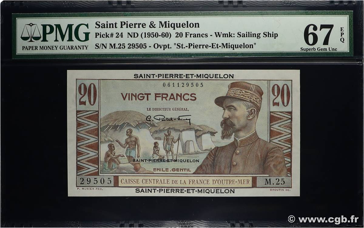20 Francs Émile Gentil SAINT PIERRE ET MIQUELON  1946 P.24 NEUF