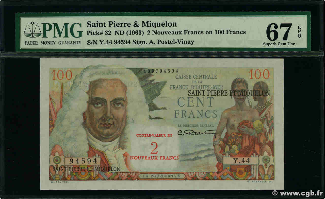 2 NF sur 100 Francs La Bourdonnais SAINT PIERRE AND MIQUELON  1960 P.32 UNC