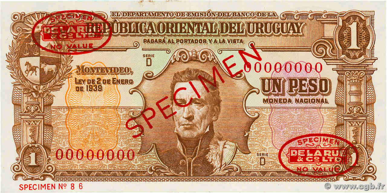 1 Peso Spécimen URUGUAY  1939 P.035cs SC+