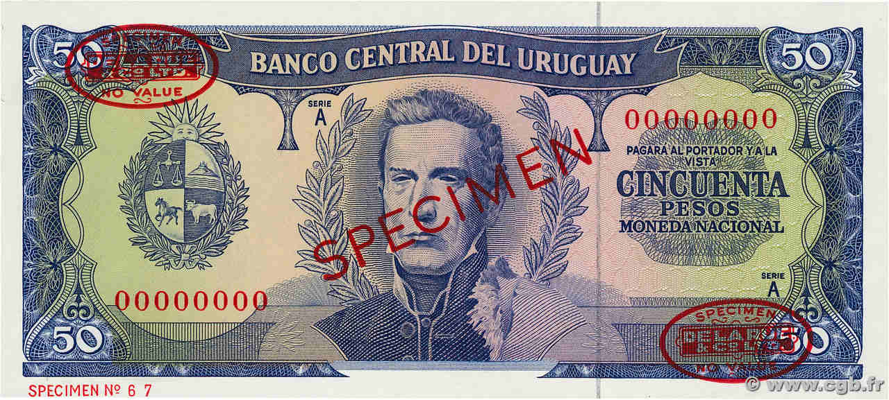 50 Pesos Spécimen URUGUAY  1967 P.046s UNC