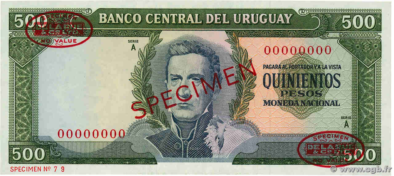500 Pesos Spécimen URUGUAY  1967 P.048s UNC