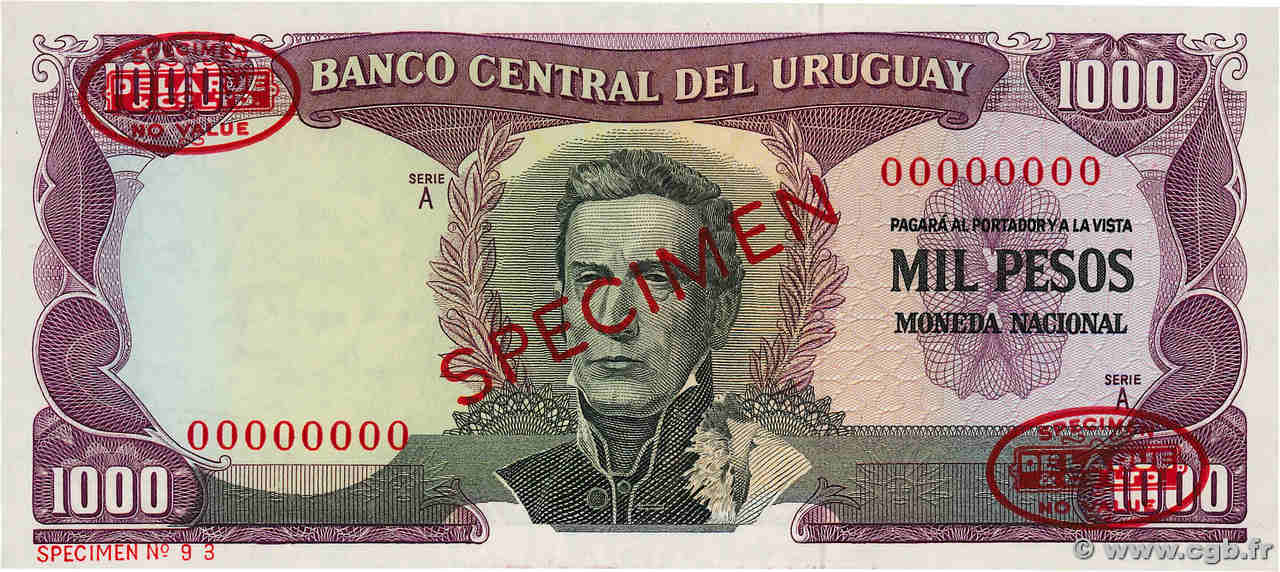 1000 Pesos Spécimen URUGUAY  1967 P.049s UNC