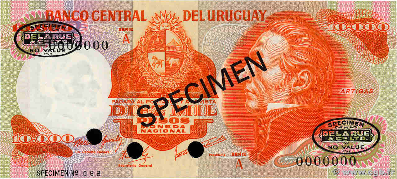 10000 Pesos Spécimen URUGUAY  1974 P.053s NEUF