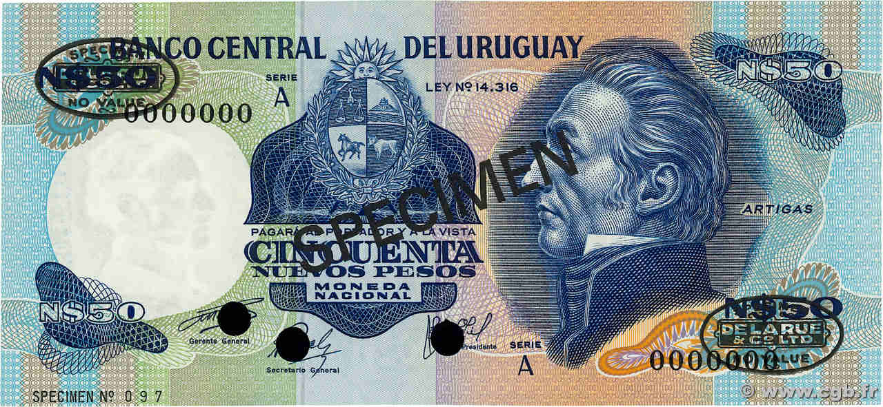50 Nuevos Pesos Spécimen URUGUAY  1975 P.059s NEUF