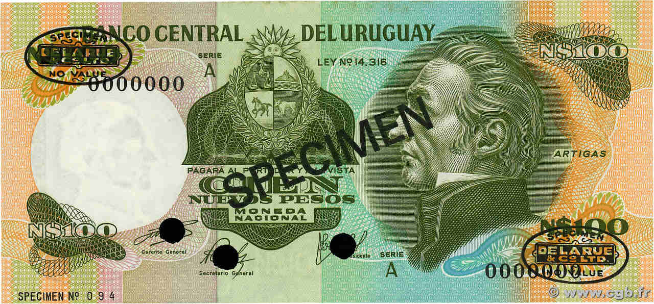100 Nuevos Pesos Spécimen URUGUAY  1975 P.060s NEUF