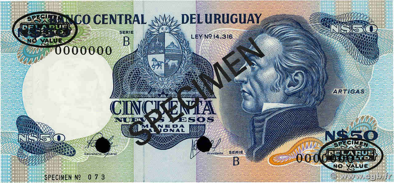50 Nuevos Pesos Spécimen URUGUAY  1978 P.061as FDC