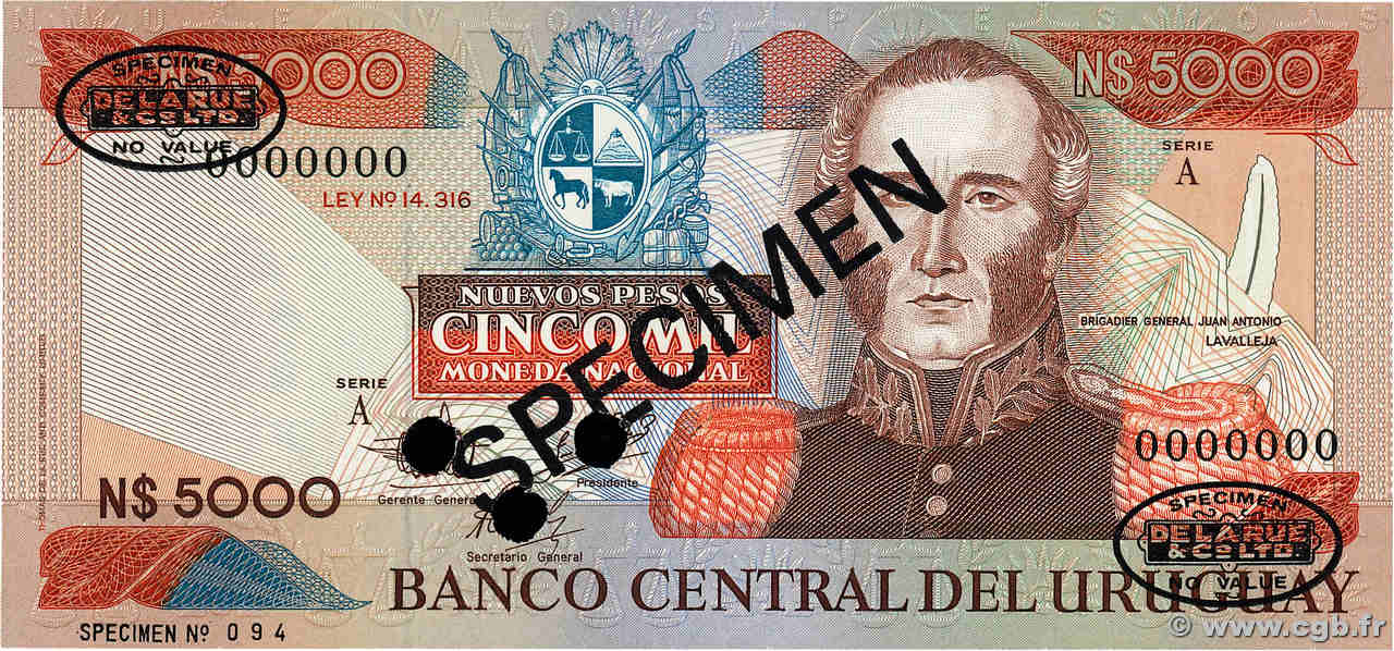 5000 Nuevos Pesos Spécimen URUGUAY  1983 P.065as UNC