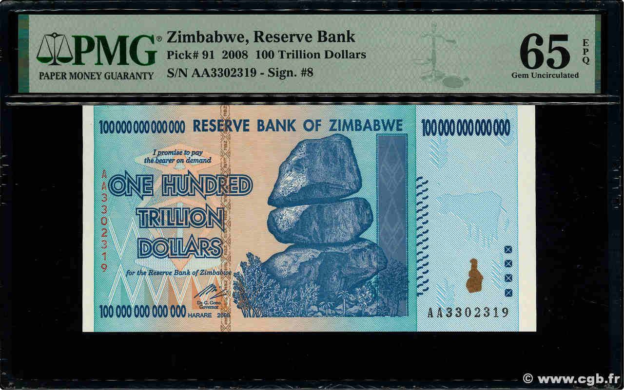 100 Trillion Dollars ZIMBABUE  2008 P.091a FDC