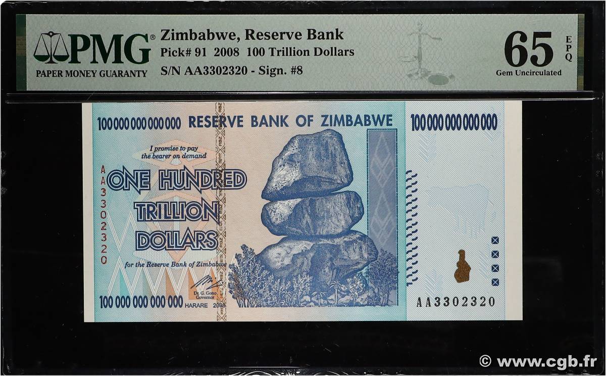 100 Trillion Dollars ZIMBABWE  2008 P.091a NEUF