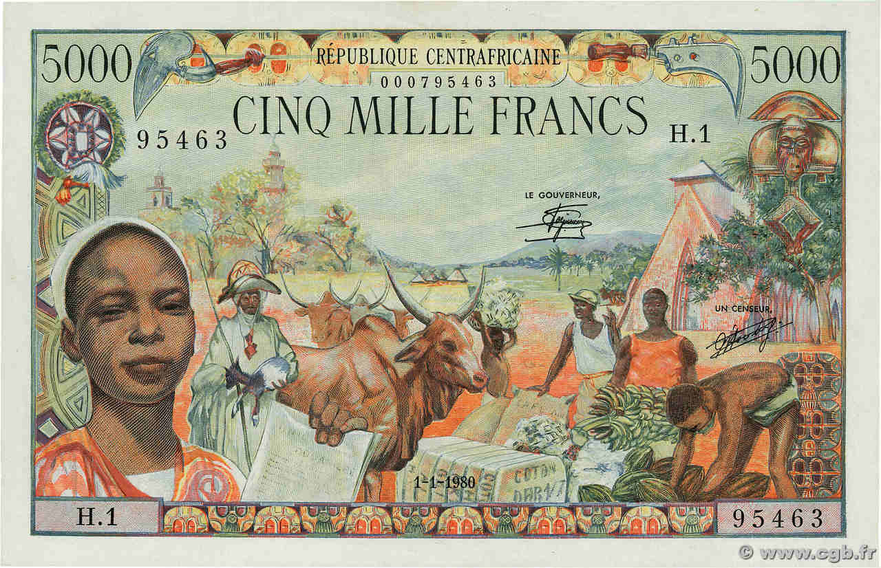 5000 Francs type 1962 CENTRAL AFRICAN REPUBLIC  1980 A.190a XF+