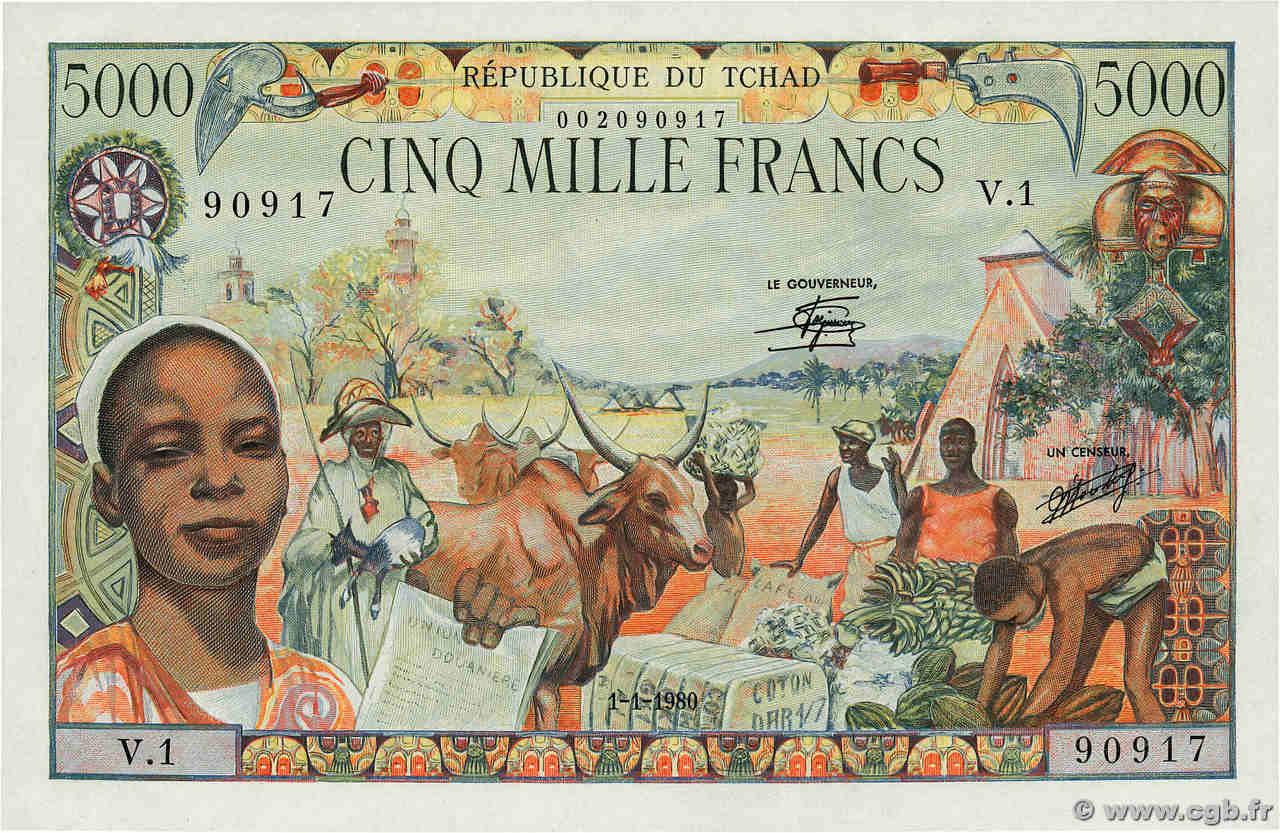 5000 Francs type 1962 Modifié CHAD  1980 A.284a SC