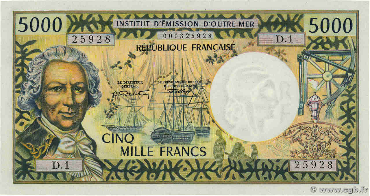 5000 Francs TAHITI  1971 P.28a q.FDC