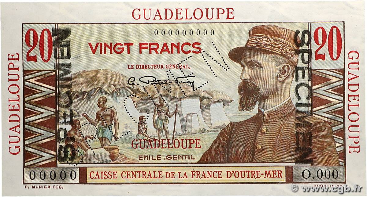 20 Francs Émile Gentil Spécimen GUADELOUPE  1946 P.33s pr.NEUF