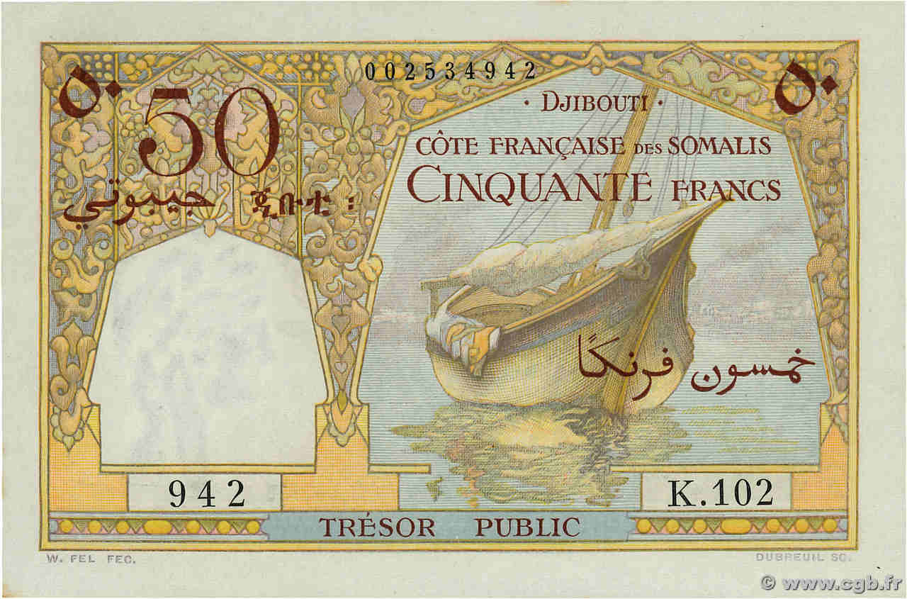 50 FRANCS DJIBOUTI  1952 P.25 pr.NEUF